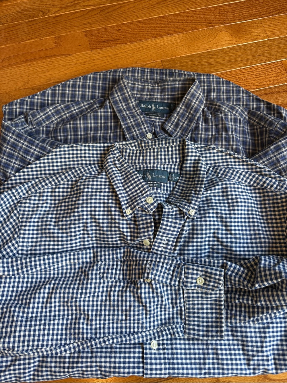 Ralph Lauren Blue Plaid and Navy Gingham Button-Down Shirts (2 Pack)